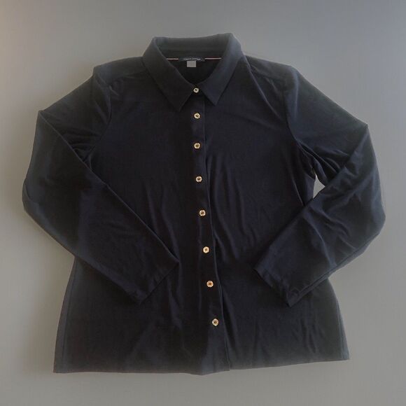 Tommy Hilfiger Women’s Button Down Blouse Navy Blue Tag Size Large - Picture 1 of 14